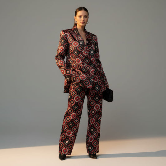 Geometric Brocade Silk Pantsuit