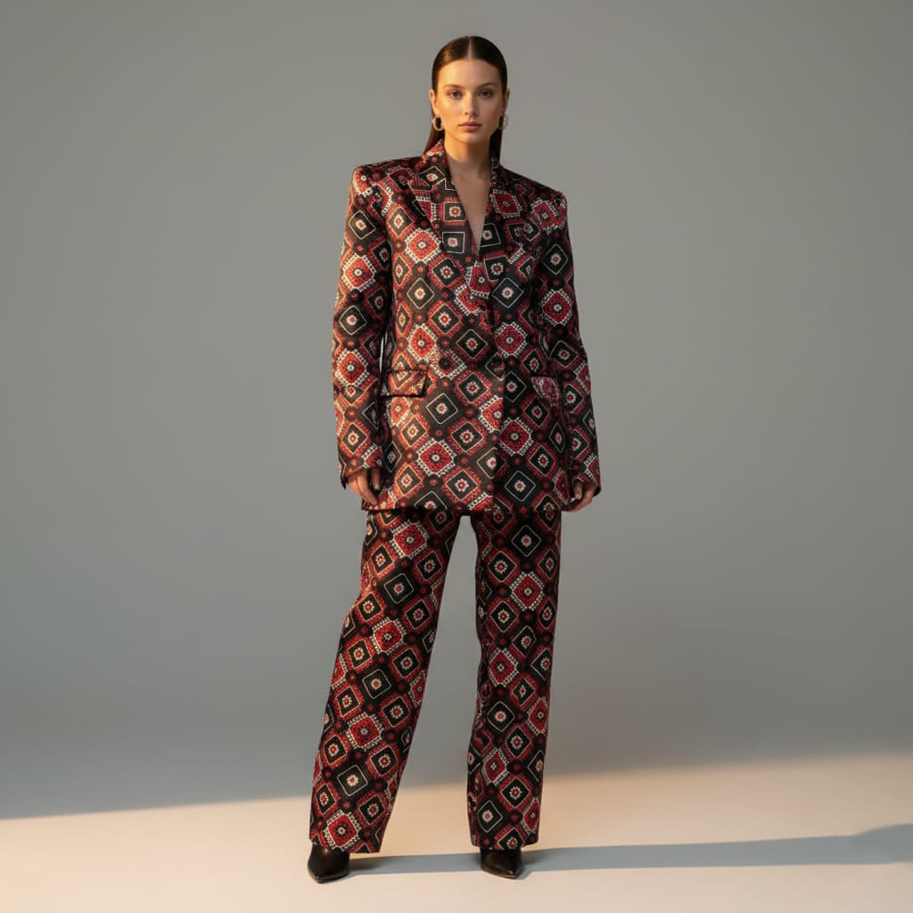 Geometric Brocade Silk Pantsuit