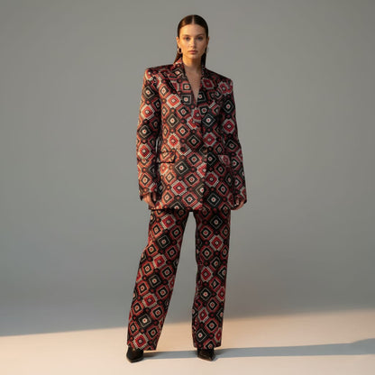 Geometric Brocade Silk Pantsuit