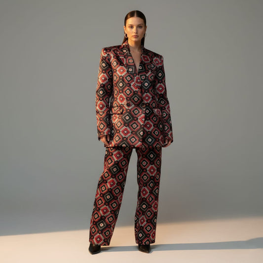 Geometric Brocade Silk Pantsuit