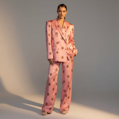 Peach Pink Brocade Silk Pantsuit