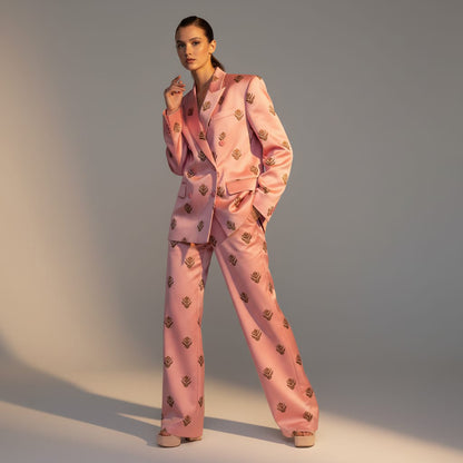 Peach Pink Brocade Silk Pantsuit