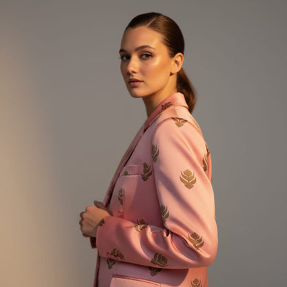 Peach Pink Brocade Silk Pantsuit