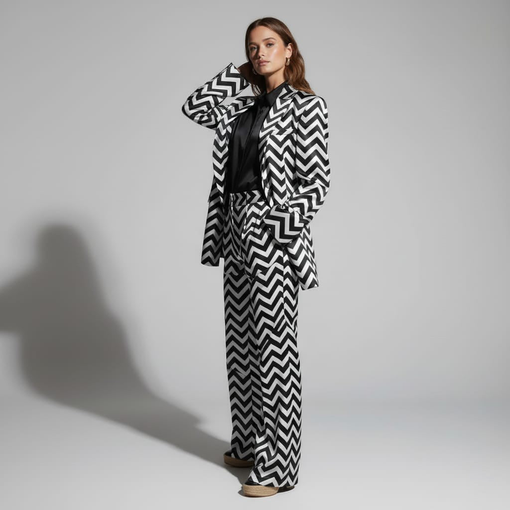 Zig-Zag Brocade Silk Pantsuit