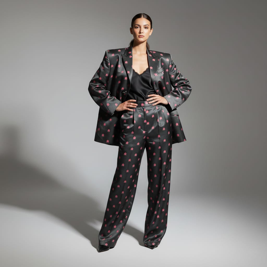 Black Brocade Silk Pantsuit