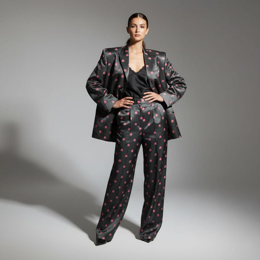 Black Brocade Silk Pantsuit