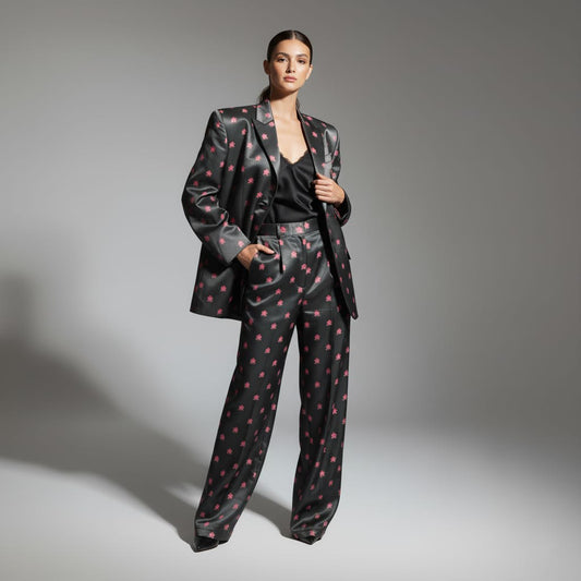 Black Brocade Silk Pantsuit