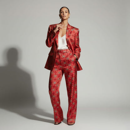 Red Brocade Silk Pantsuit