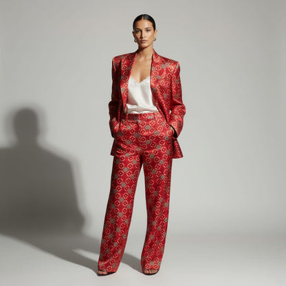 Red Brocade Silk Pantsuit