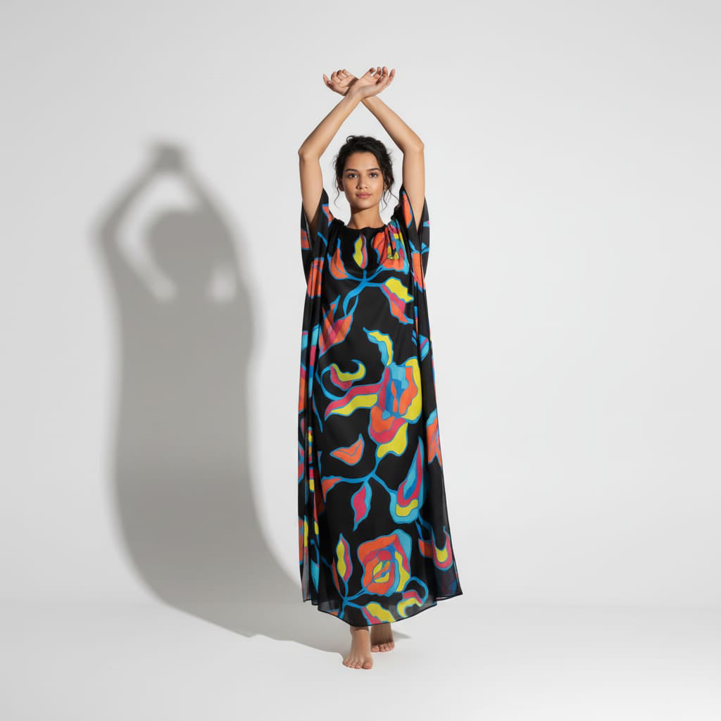 Abstract Floral Silk Kaftan