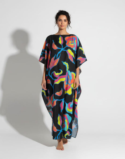 Abstract Floral Silk Kaftan