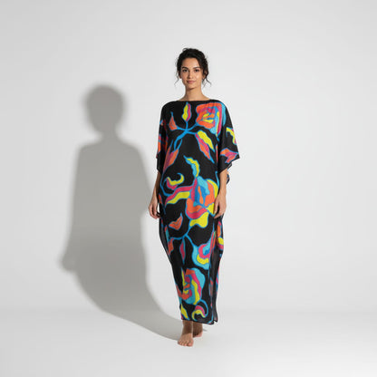 Abstract Floral Silk Kaftan