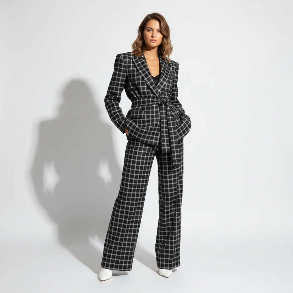 Black Plaid Flannel Pant Suit