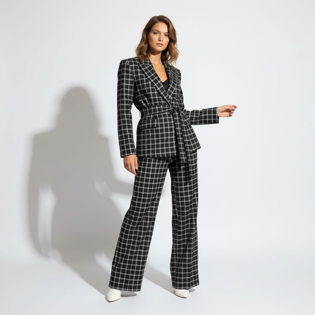 Black Plaid Flannel Pant Suit