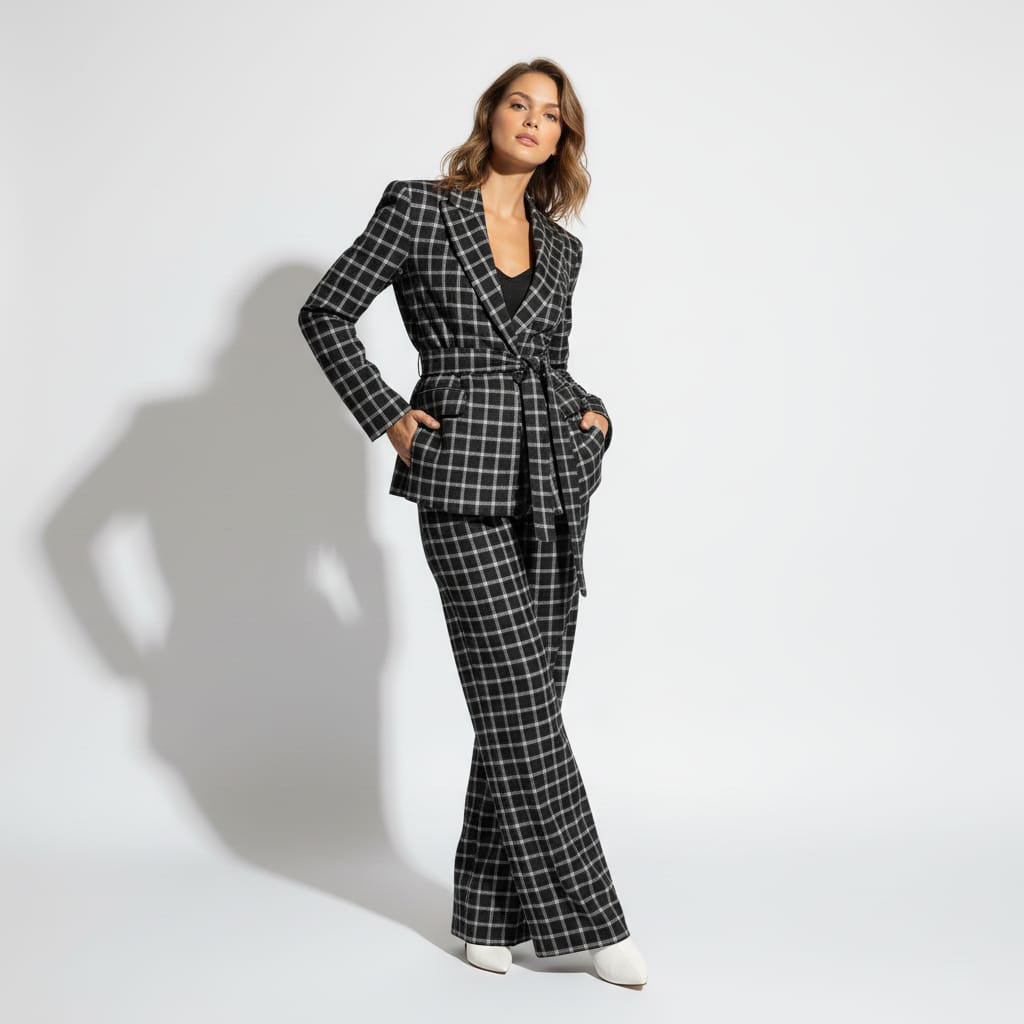 Black Plaid Flannel Pant Suit