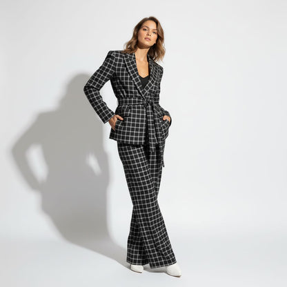 Black Plaid Flannel Pant Suit