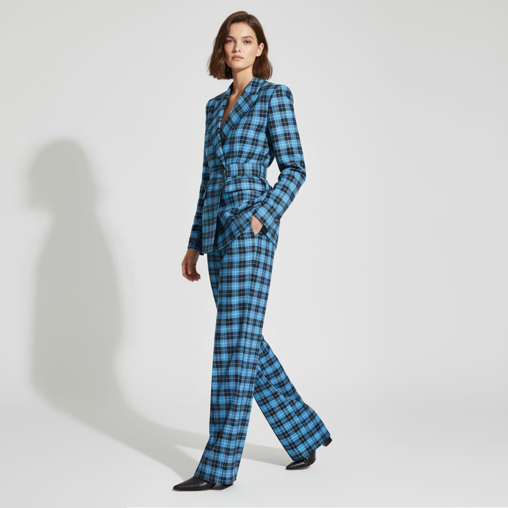 Blue Plaid Flannel Pant Suit