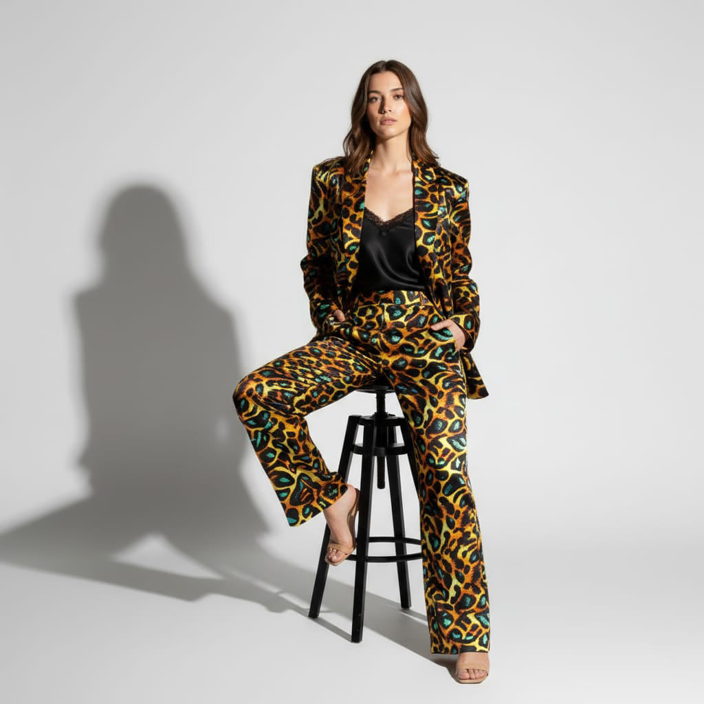 Leopard Printed Silk Suit