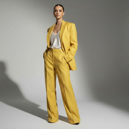 Woman wearing yellow oversized blazer set, styled look - ARTSAY