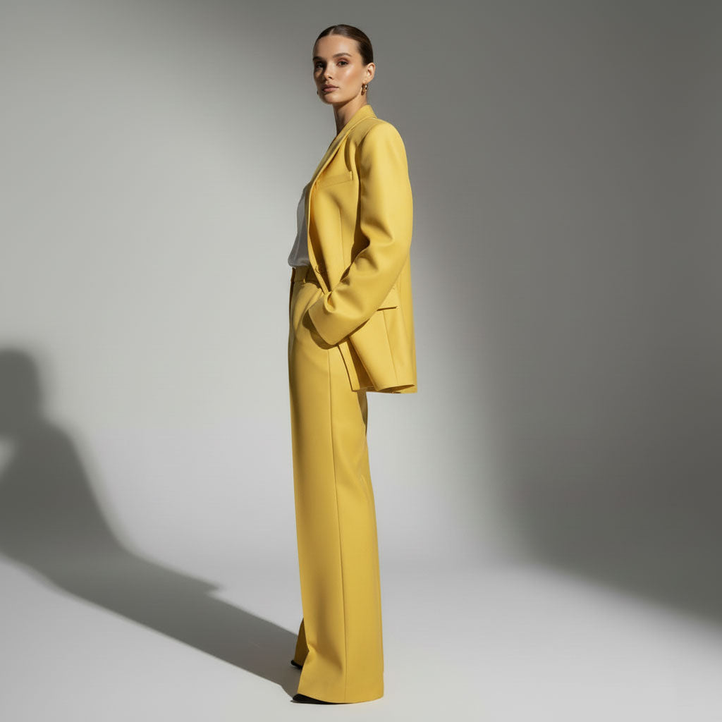 Close-up of yellow oversized blazer fabric - ARTSAY