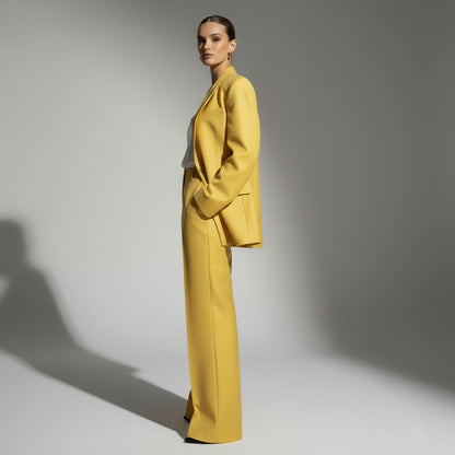Close-up of yellow oversized blazer fabric - ARTSAY