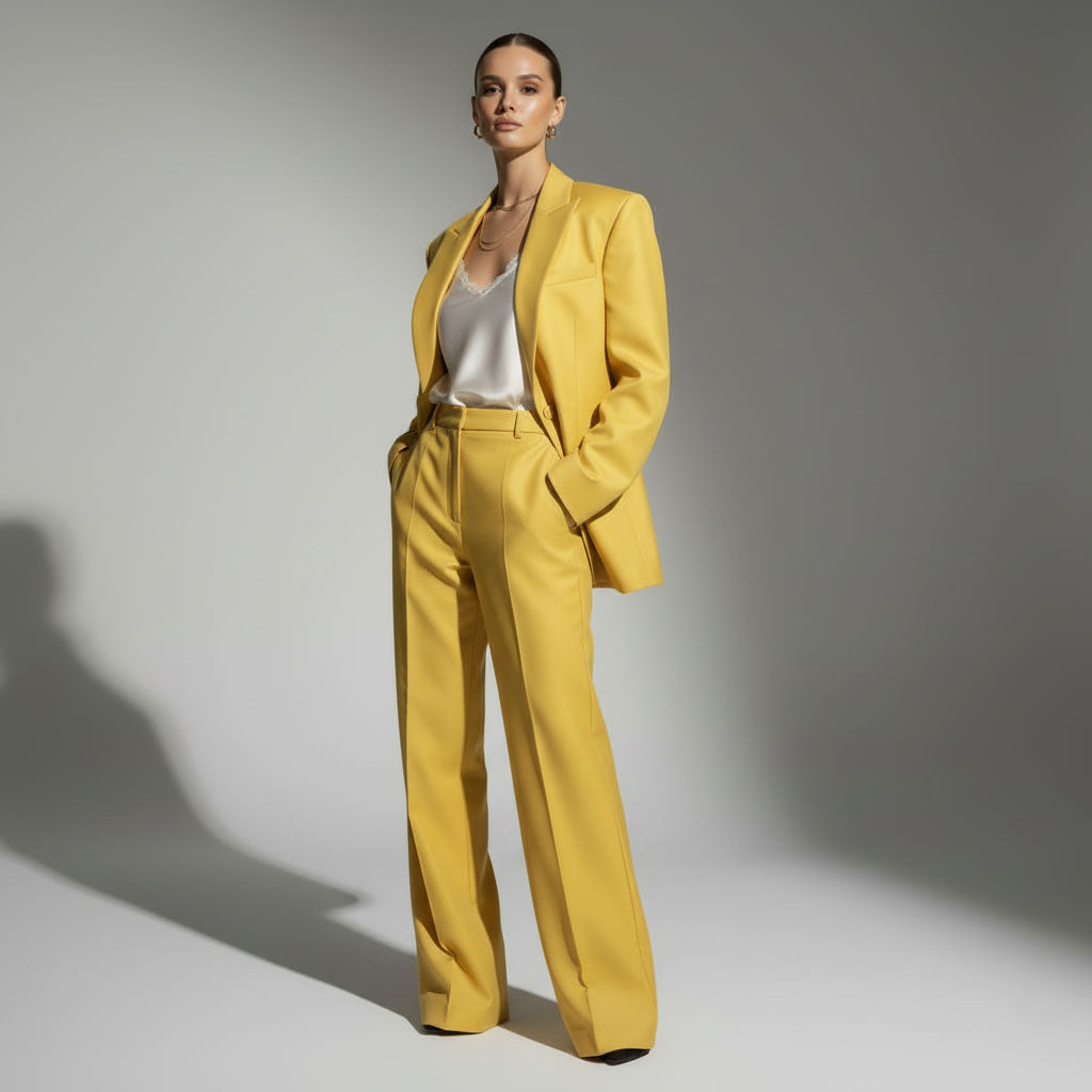 Yellow blazer and wide leg pants, back view - ARTSAY