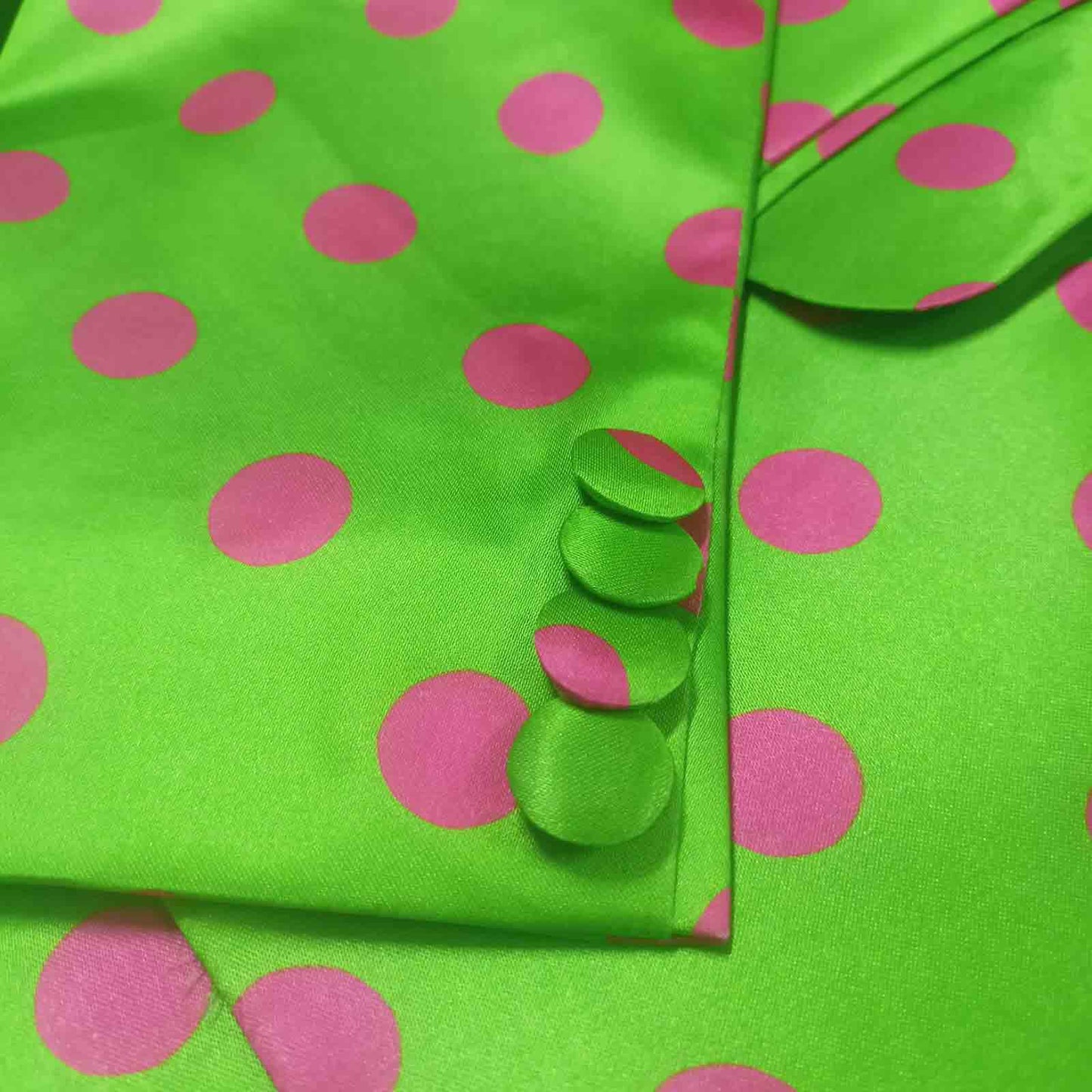 Green and Pink Polka Dot Satin Co-ord Set