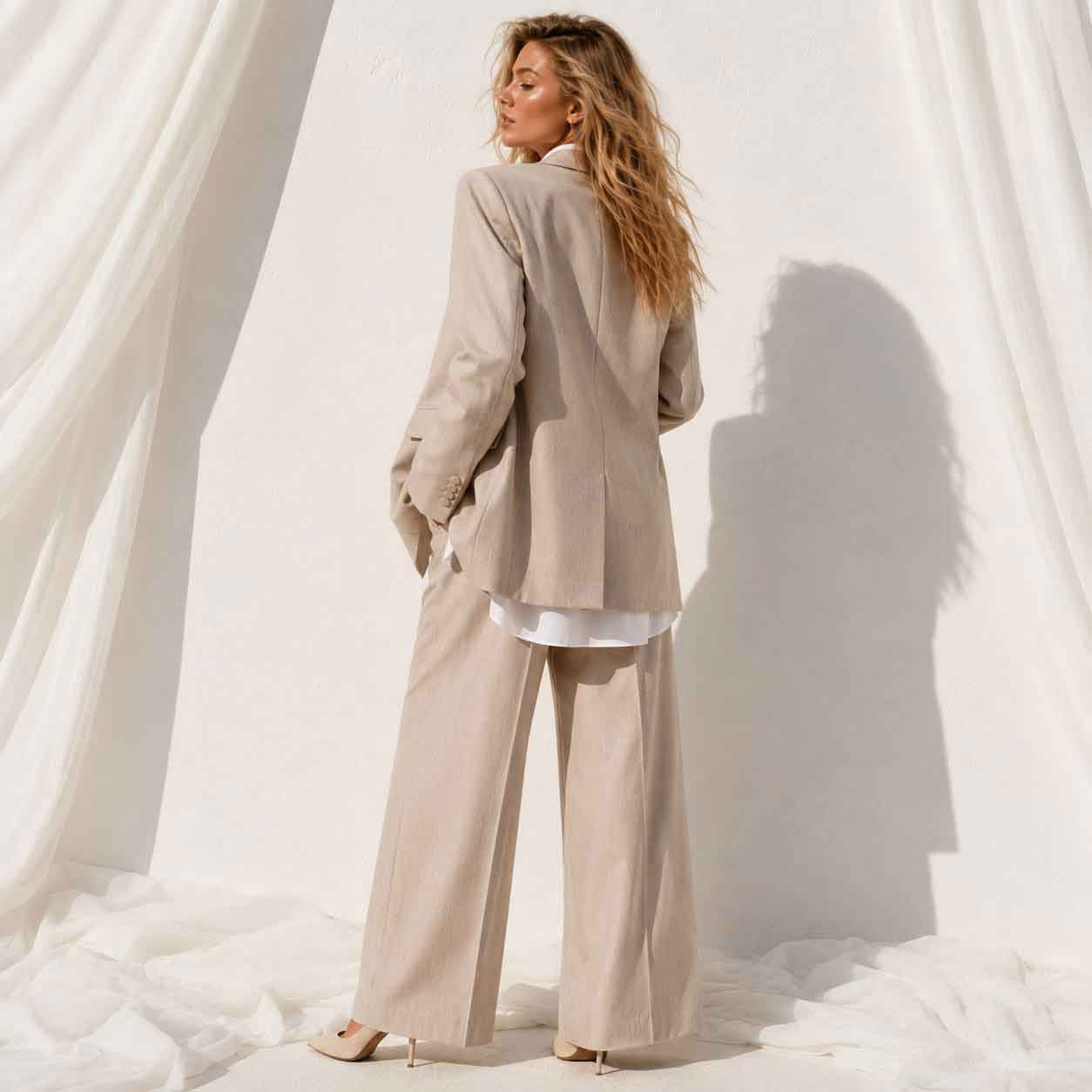 Linen blend suit set, back view - ARTSAY