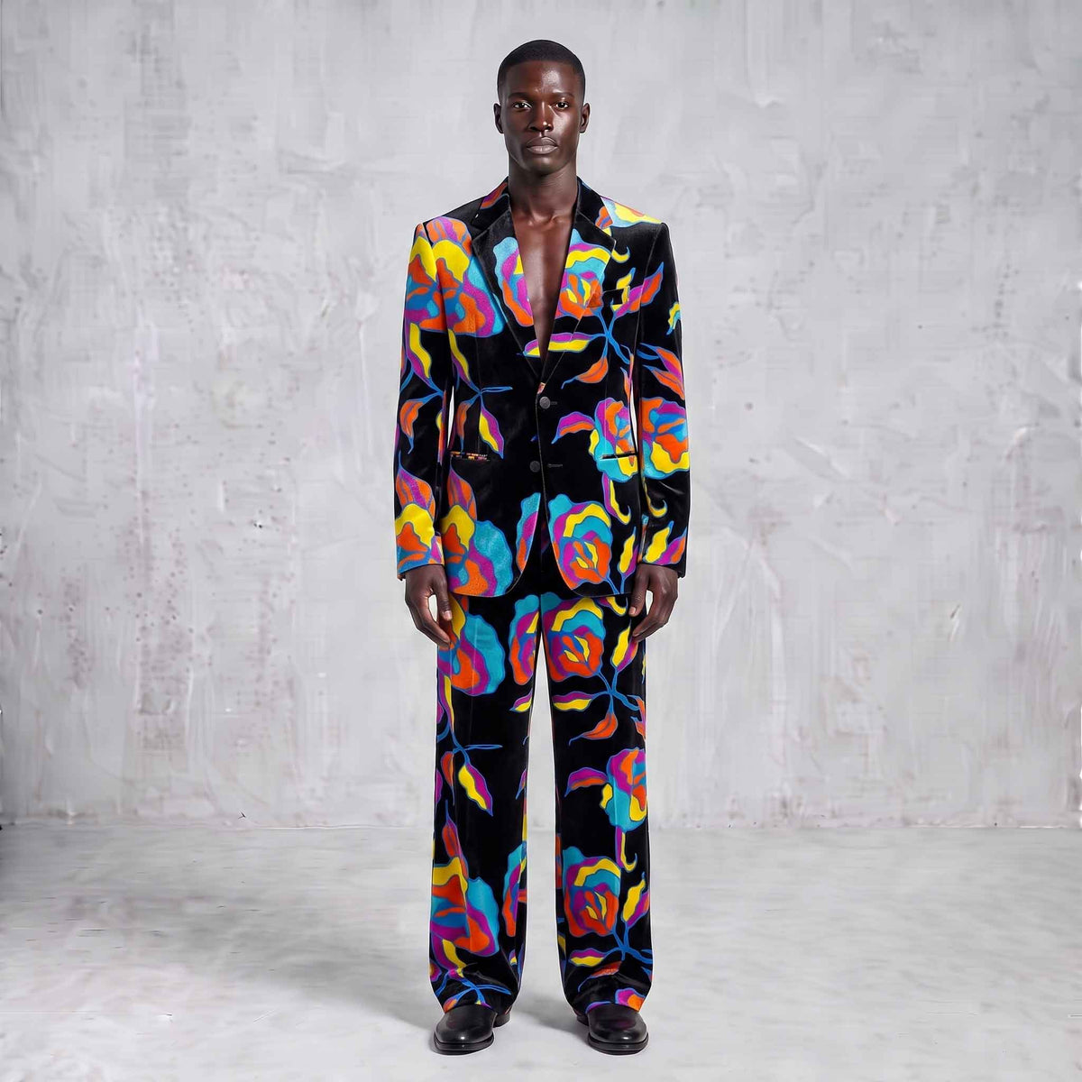 Abstract Floral Men's Suit – Black Velvet