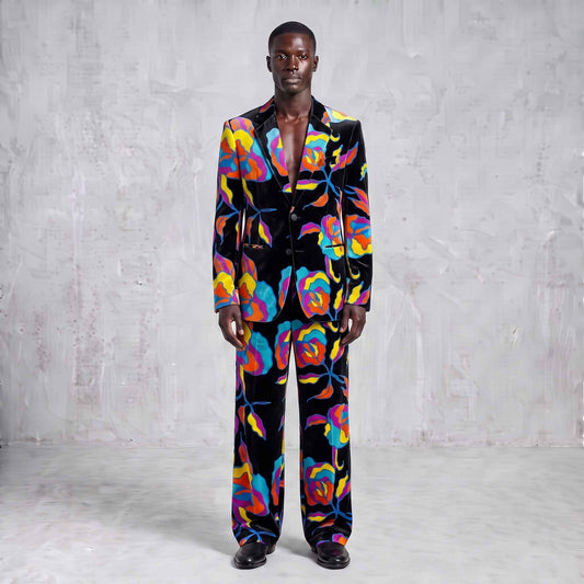 Abstract Floral Men's Suit – Black Velvet