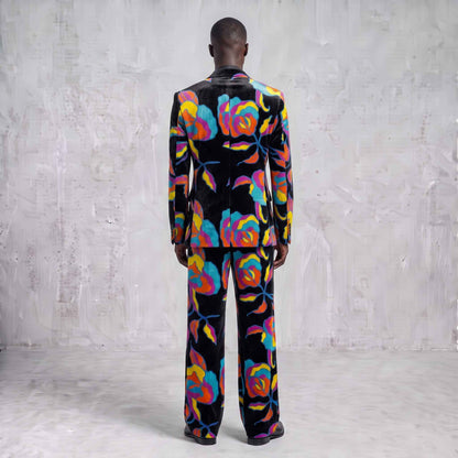 Abstract Floral Men's Suit – Black Velvet