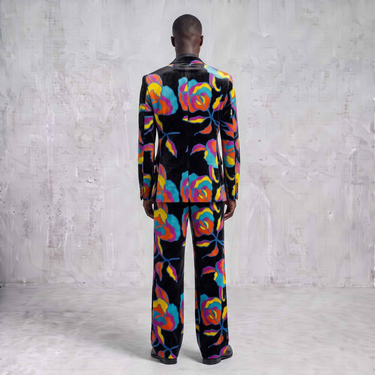 Abstract Floral Men's Suit – Black Velvet