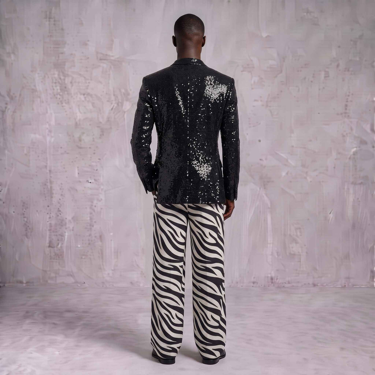 Black Sequin Blazer & Zebra Print Men's Suit