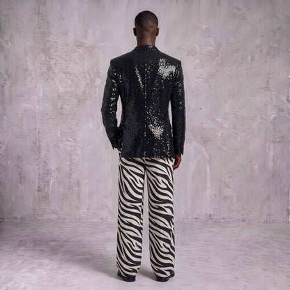 Black Sequin Blazer & Zebra Print Men's Suit