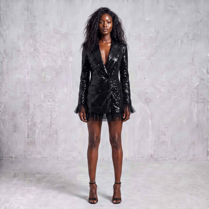 Luxe Black Sequin Blazer