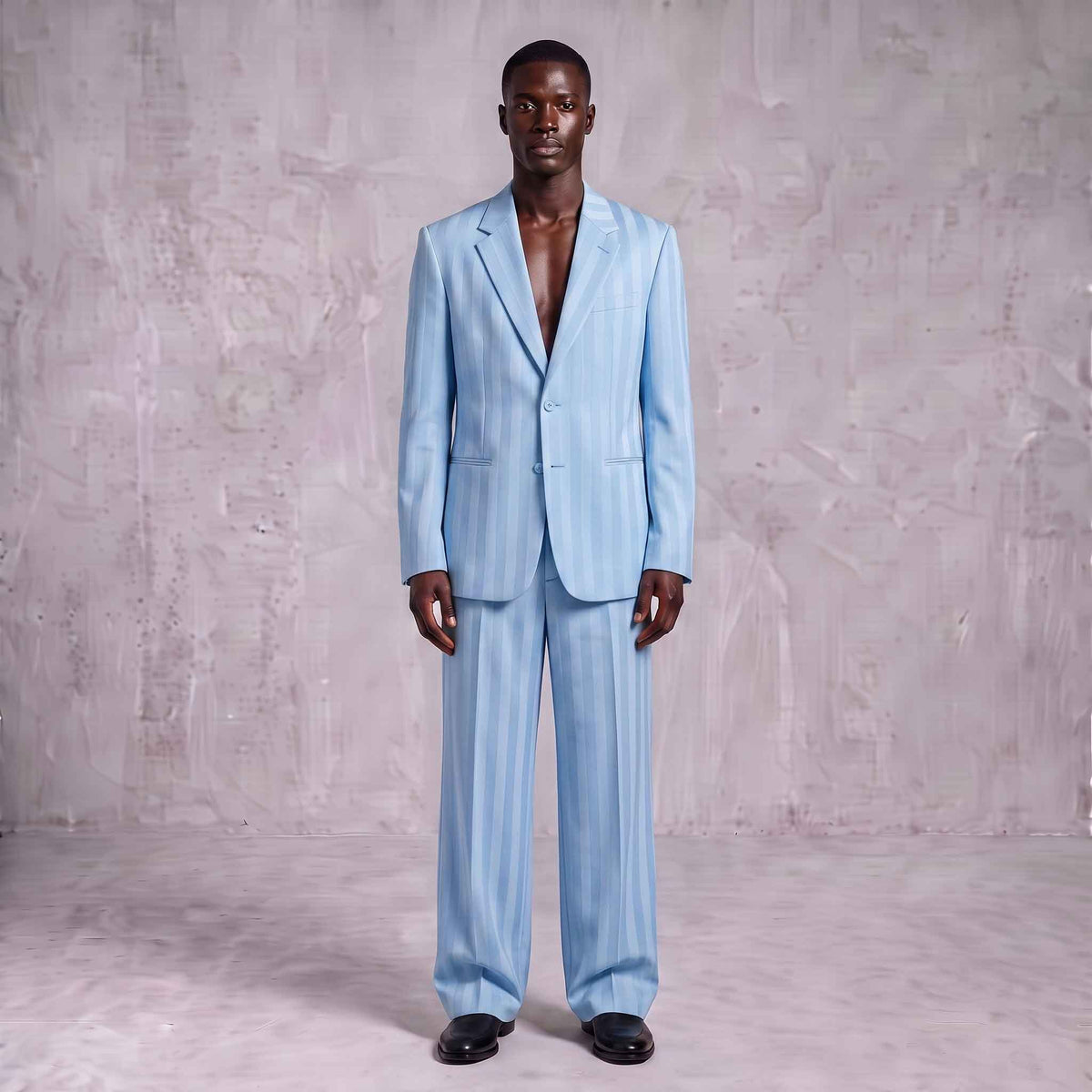 Light Blue Striped Men's Suit