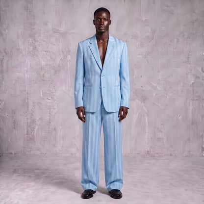Light Blue Striped Men's Suit