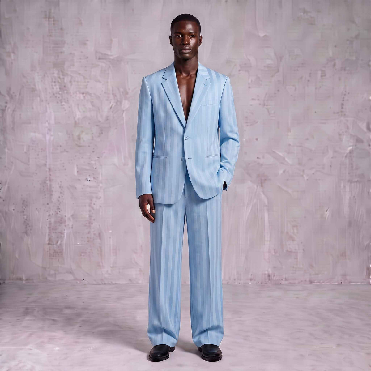 Light Blue Striped Men's Suit