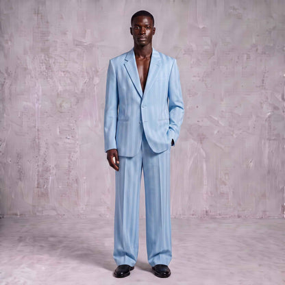 Light Blue Striped Men's Suit