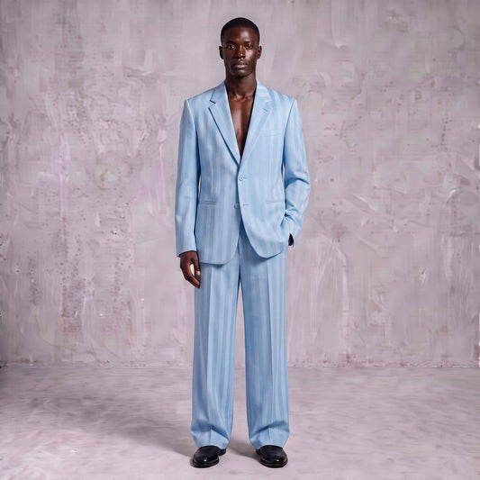 Light Blue Striped Men's Suit