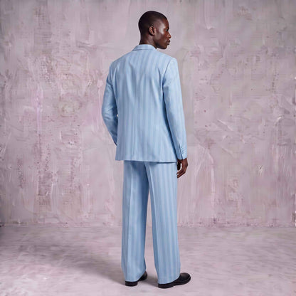 Light Blue Striped Men's Suit