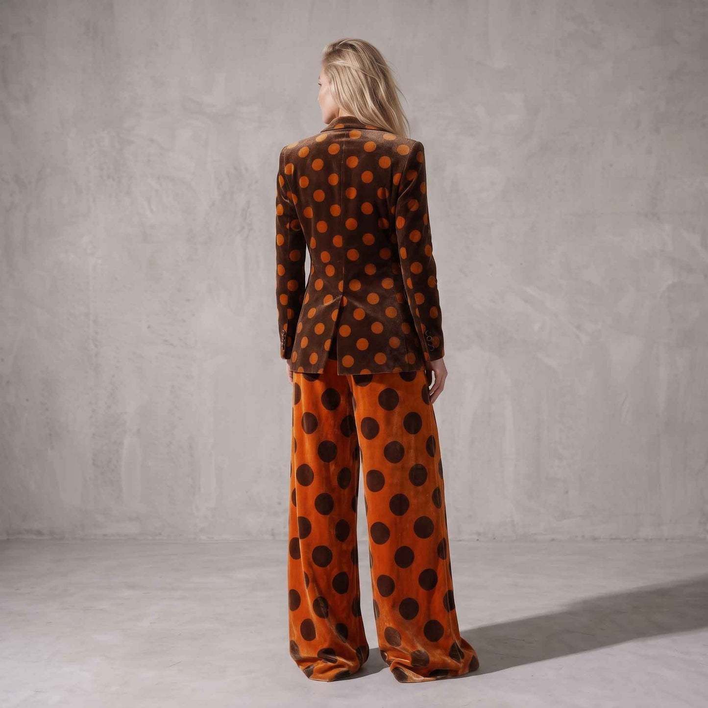 Brown & Orange Polka Dot Velvet Suit Set