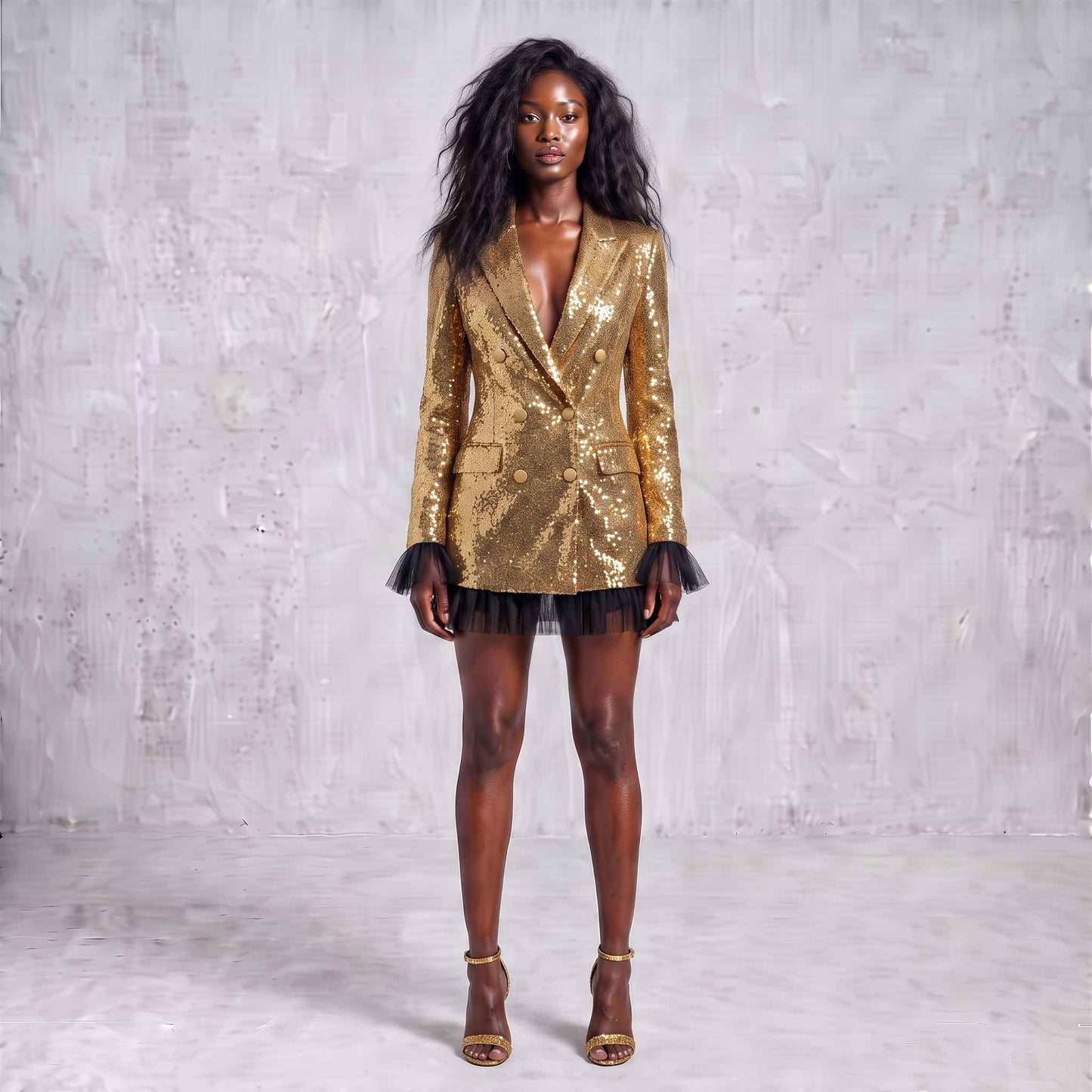 Luxe Golden Sequin Blazer
