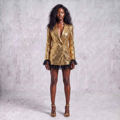 Luxe Golden Sequin Blazer