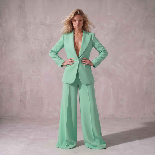 Light Green Wide-Leg Blazer Set