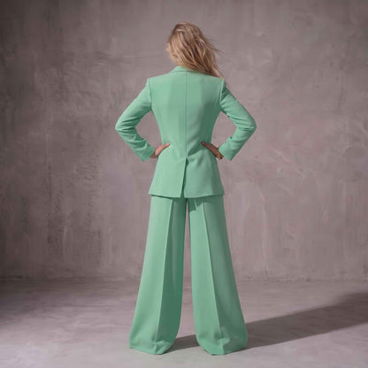 Light Green Wide-Leg Blazer Set