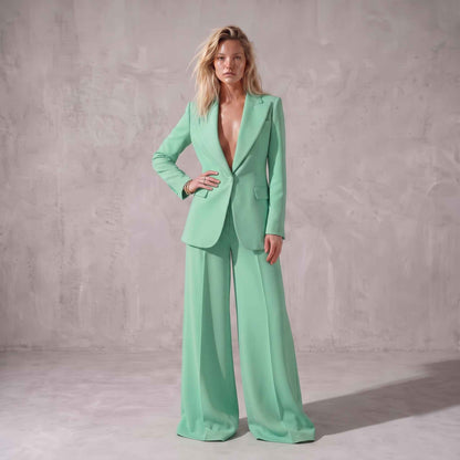 Light Green Wide-Leg Blazer Set