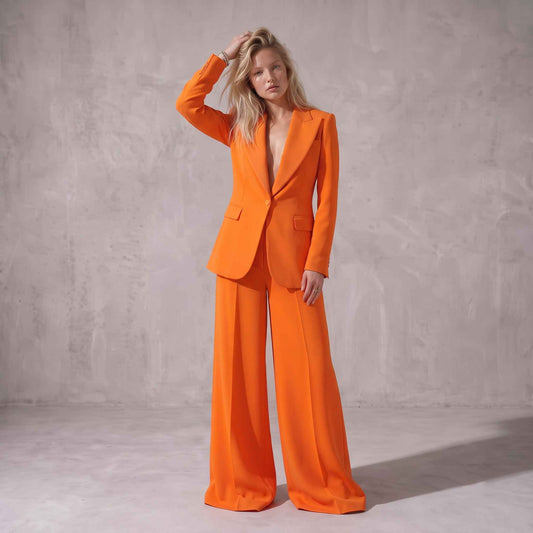 Orange Blazer & Wide-Leg Pants Set