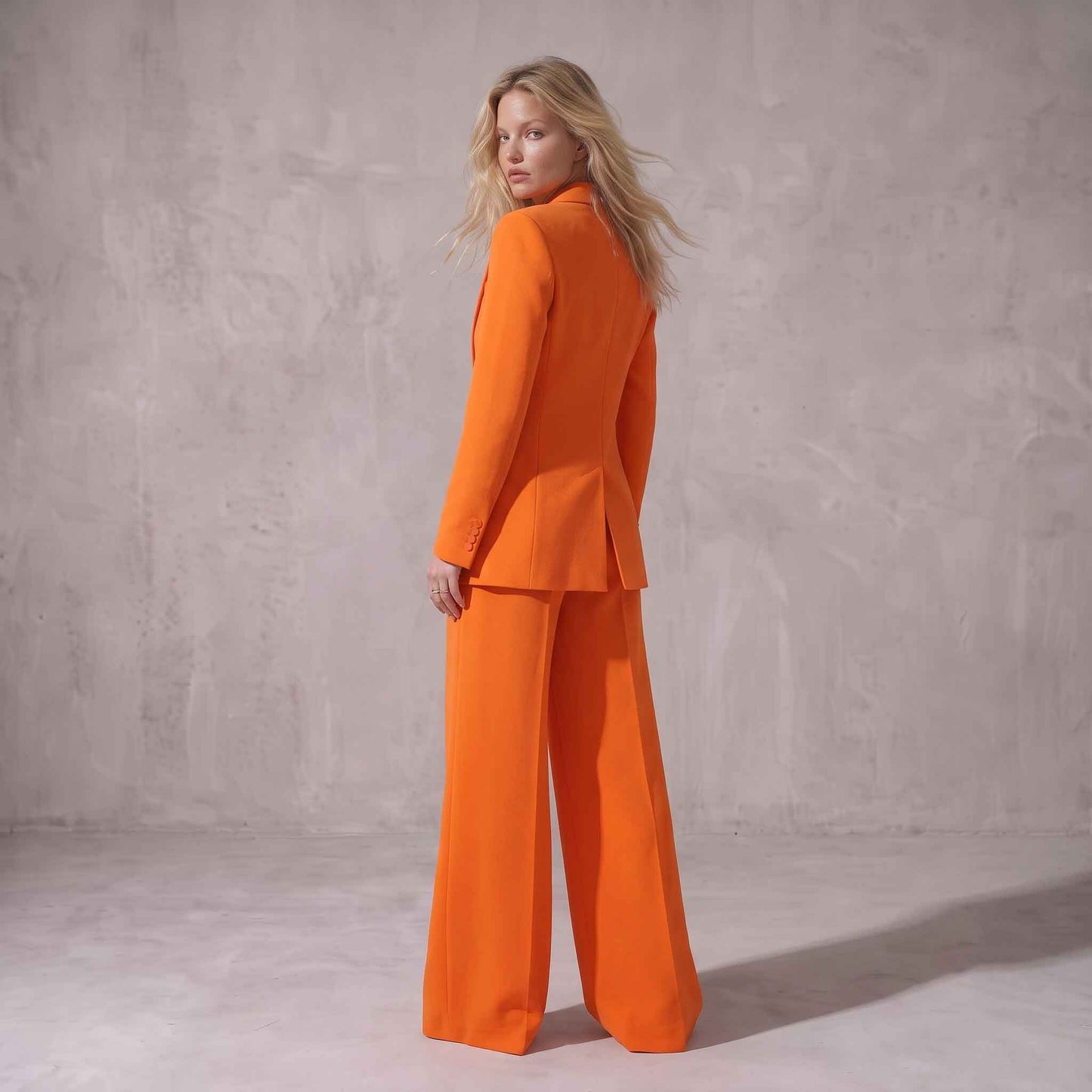 Orange Blazer & Wide-Leg Pants Set