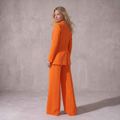 Orange Blazer & Wide-Leg Pants Set